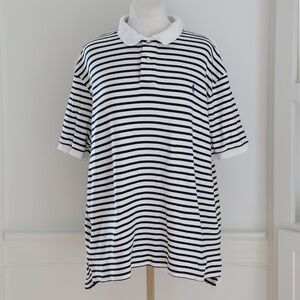 Polo Ralph Lauren Black & White Striped Polo Shirt Cotton Size XL